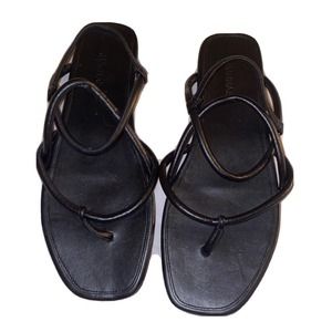 Alumnae Sandals Women Size 7 37 Black Nappa Leather‎ "ROPE" THONG Sandals Sample